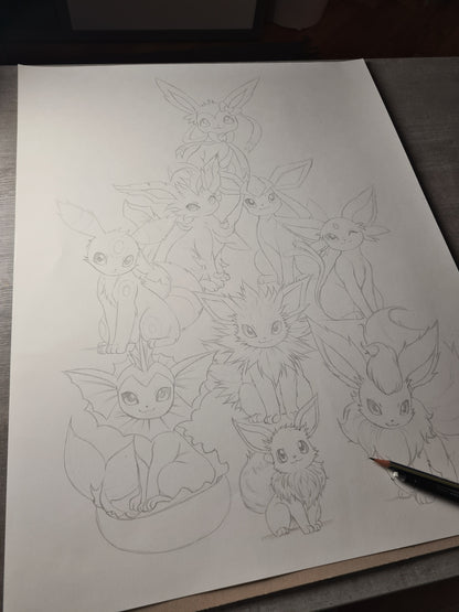 Originale Zeichnung Eevee Evolutions