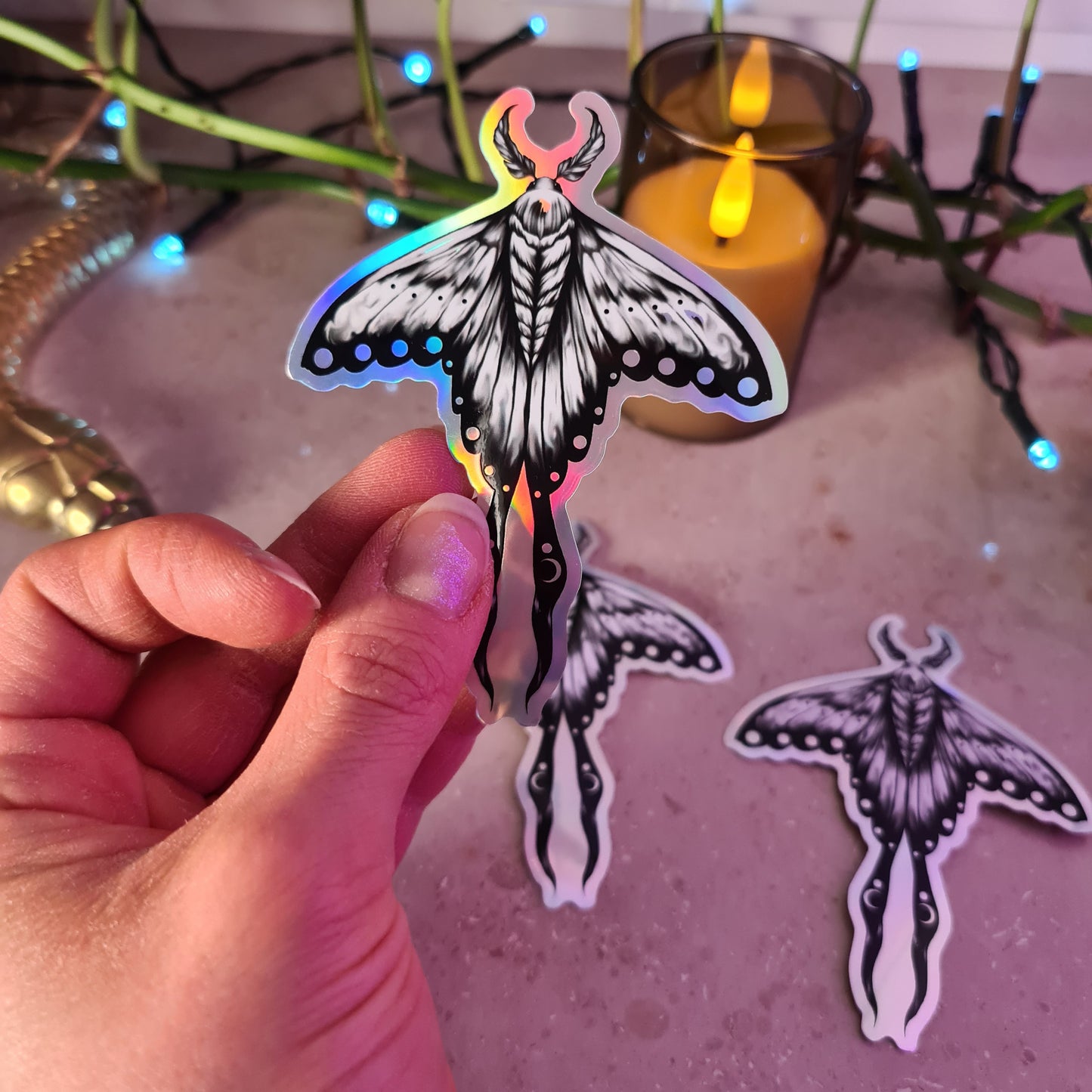 Moth hologram sticker