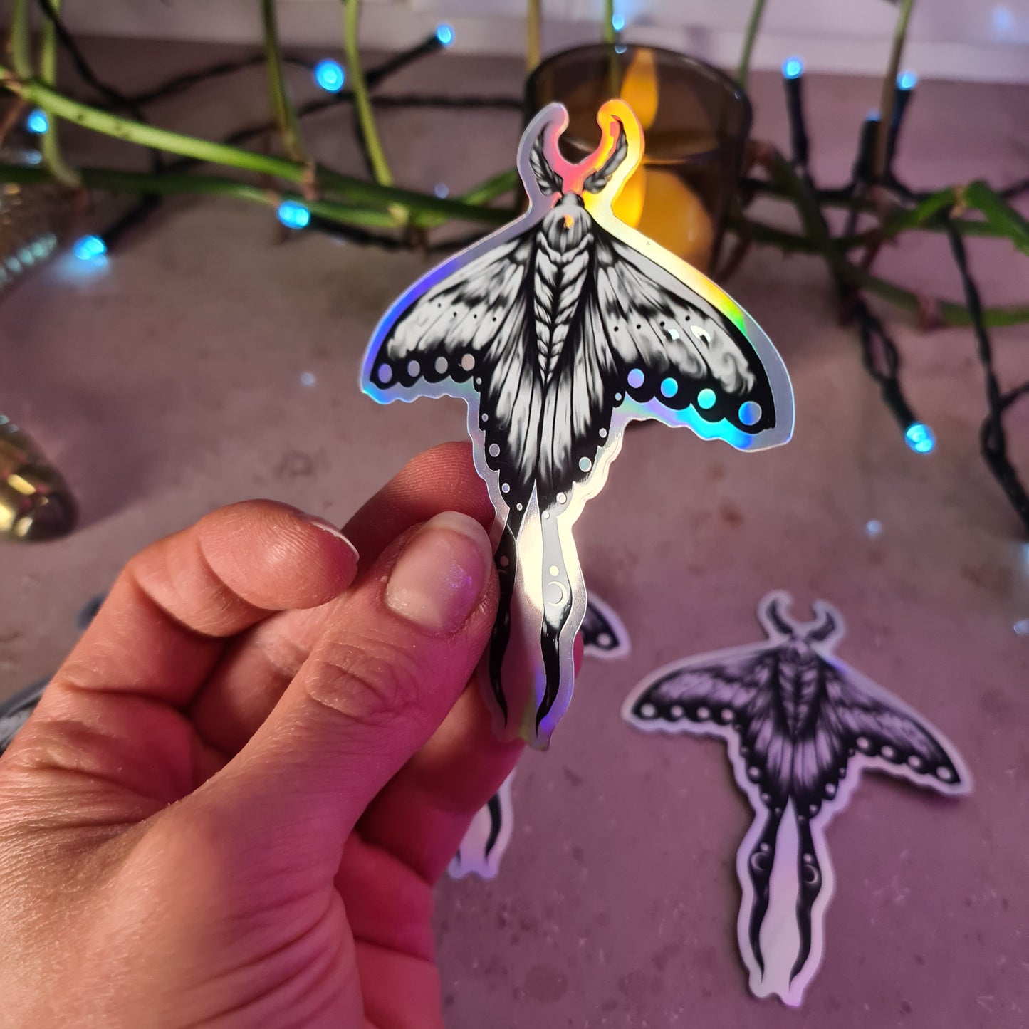 Moth hologram sticker
