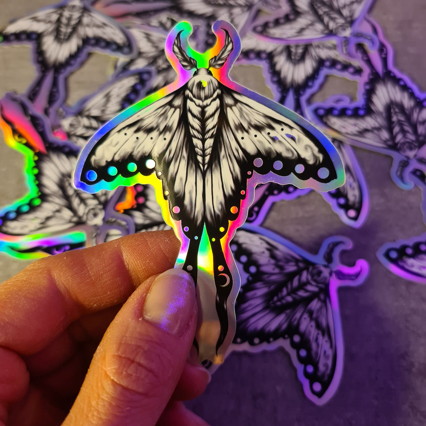 Moth hologram sticker