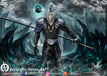 fantasy silver swordsman Print